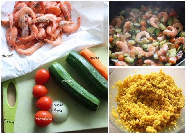 Cous cous alla curcuma con gamberetti e verdure