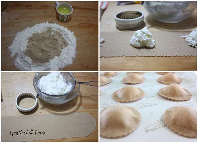 Ravioli con grano arso con stracciatella e pomodori confit