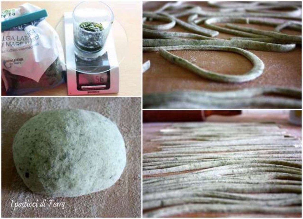 Spaghettoni quadri alle alghe in fiocchi